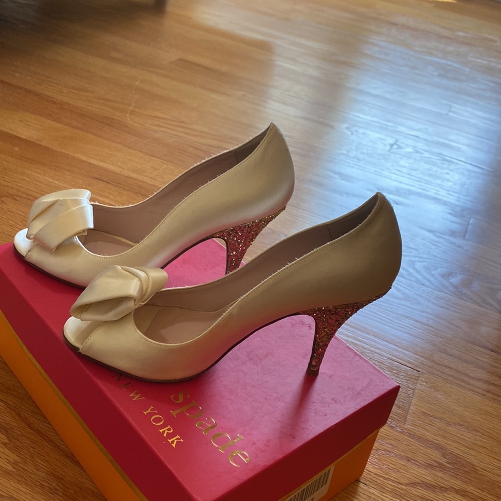 Kate Spade Clarice Satin Peep toe with Glitter heel